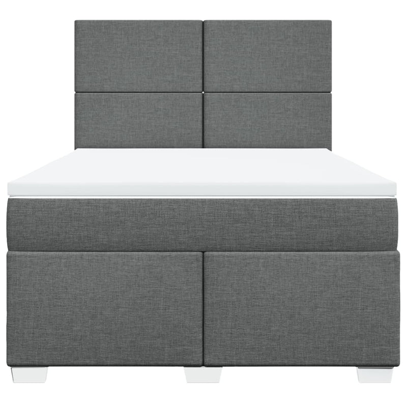 vidaXL Box Spring Bed with Mattress Dark Grey Queen Fabric