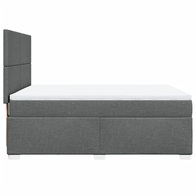 vidaXL Box Spring Bed with Mattress Dark Grey Queen Fabric