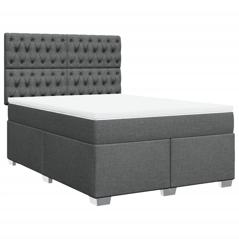 vidaXL Box Spring Bed with Mattress Dark Grey Queen Fabric
