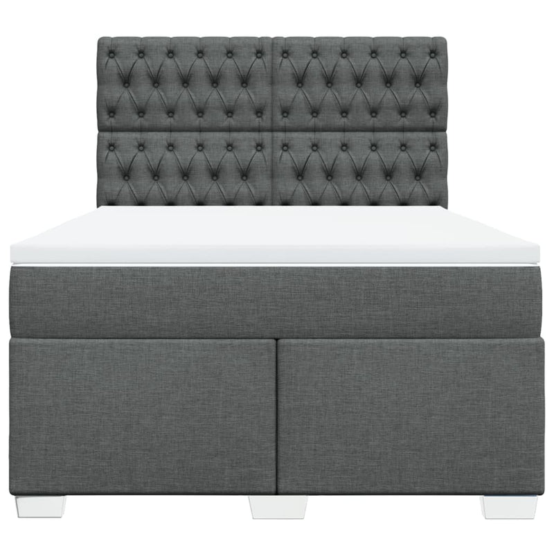 vidaXL Box Spring Bed with Mattress Dark Grey Queen Fabric