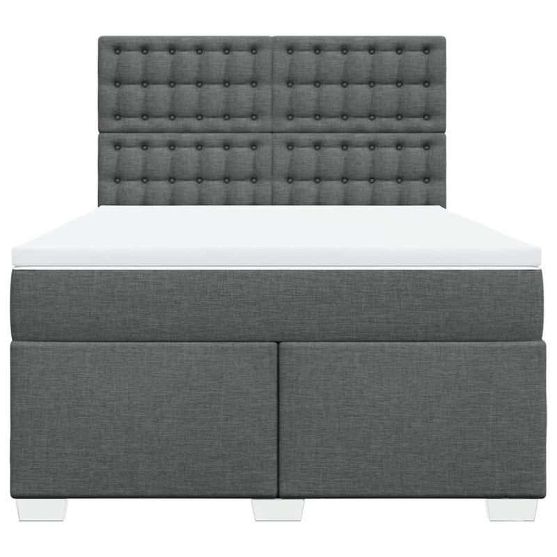 vidaXL Box Spring Bed with Mattress Dark Grey Queen Fabric