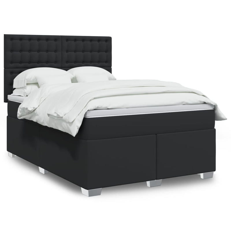vidaXL Box Spring Bed with Mattress Black Queen Faux Leather