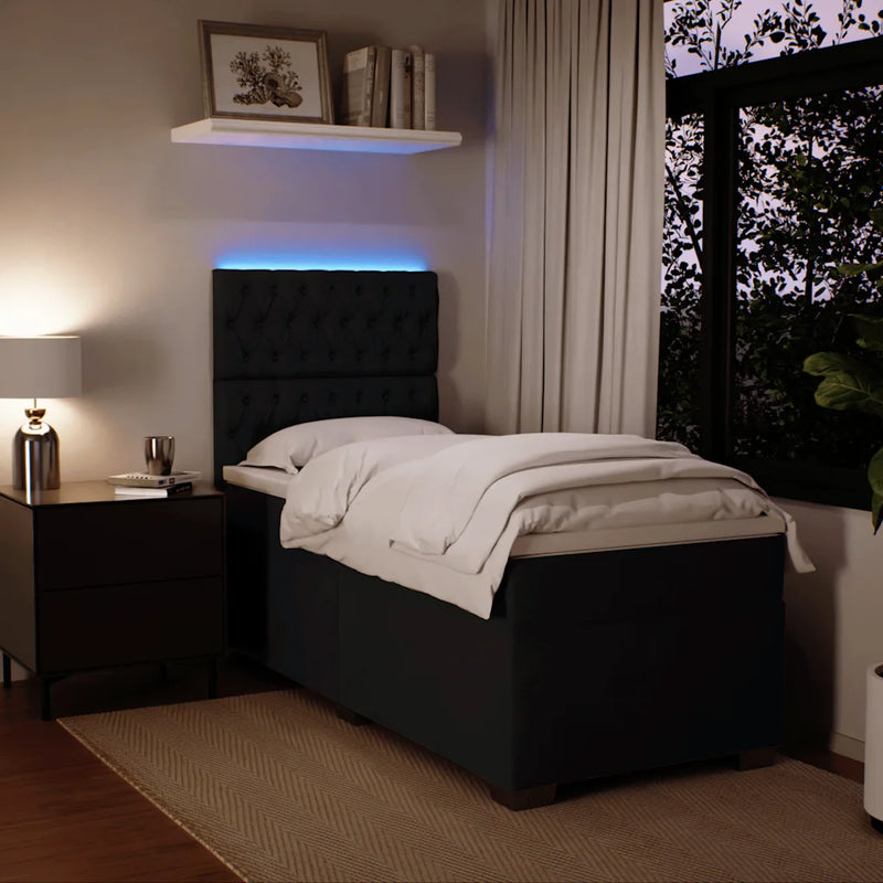 Box Spring Bed with Mattress Black King Single Velvet
