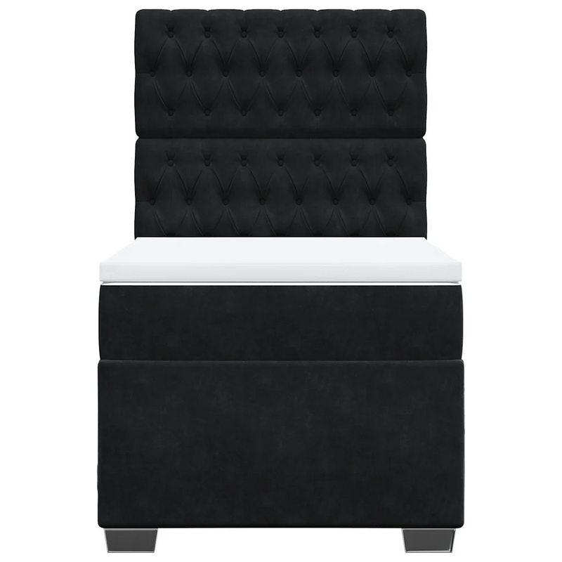 Box Spring Bed with Mattress Black King Single Velvet