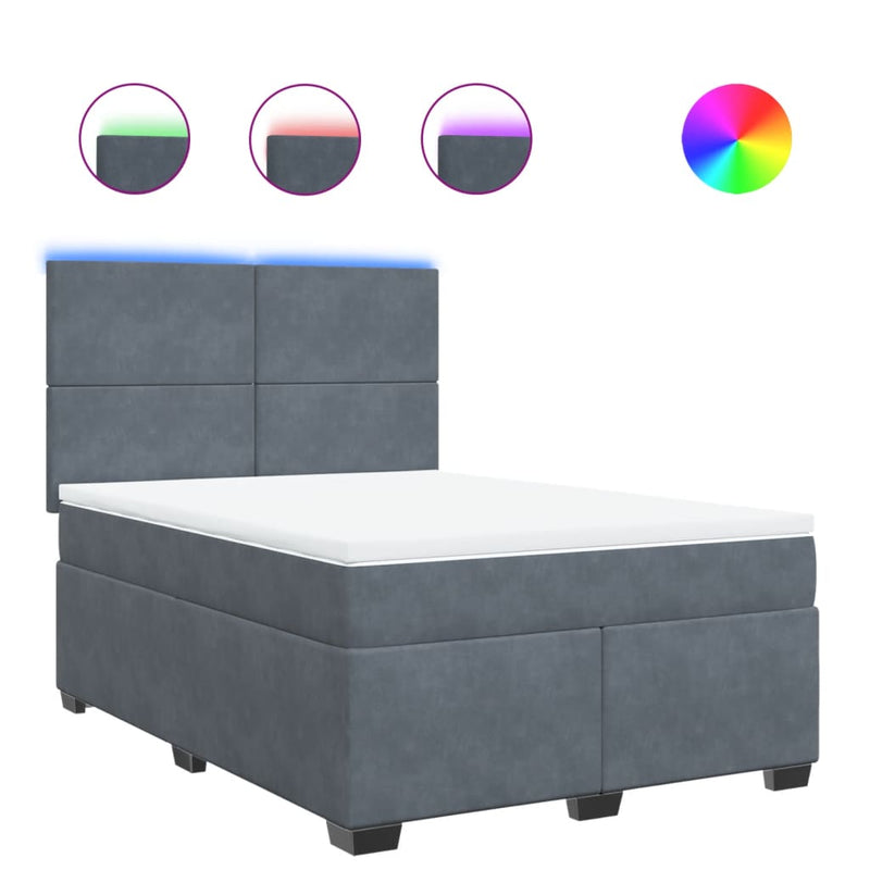 vidaXL Box Spring Bed with Mattress Dark Grey Queen Velvet