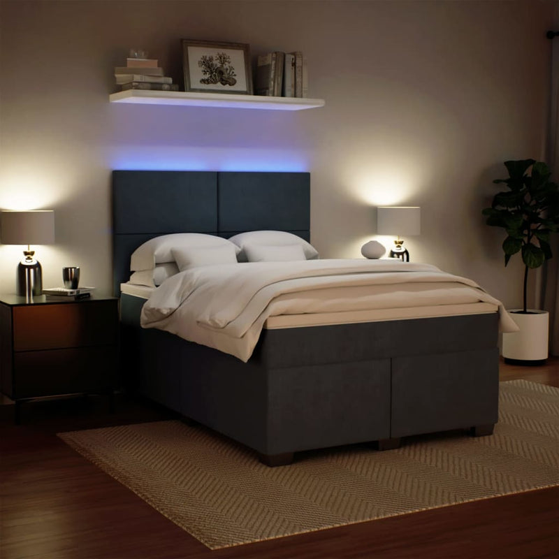 vidaXL Box Spring Bed with Mattress Dark Grey Queen Velvet