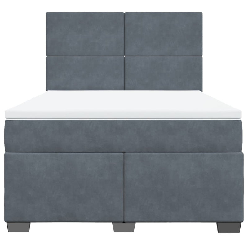 vidaXL Box Spring Bed with Mattress Dark Grey Queen Velvet