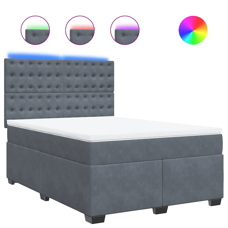Box Spring Bed with Mattress Dark Grey Queen Velvet