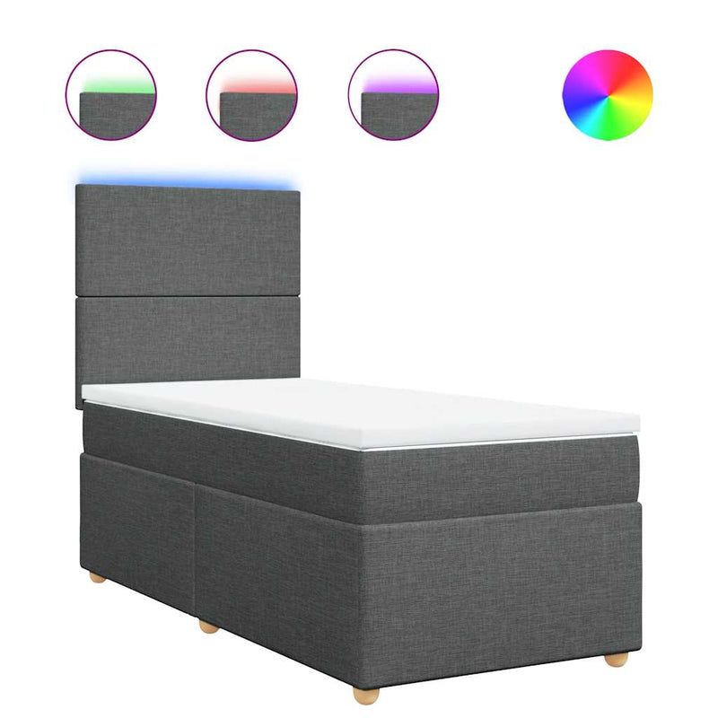vidaXL Box Spring Bed with Mattress Dark Grey King Single Fabric