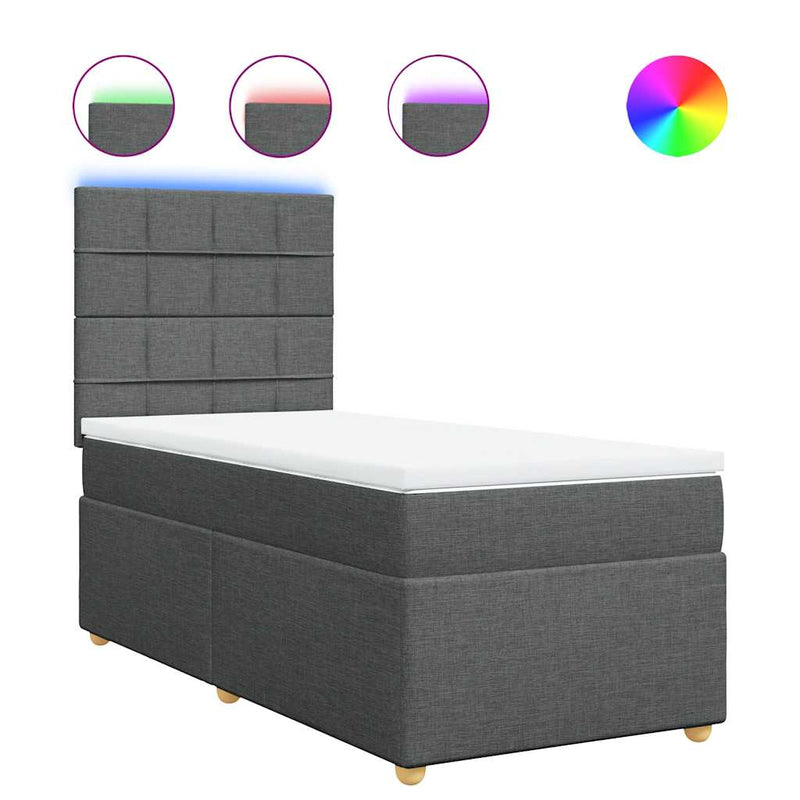 vidaXL Box Spring Bed with Mattress Dark Grey King Single Fabric