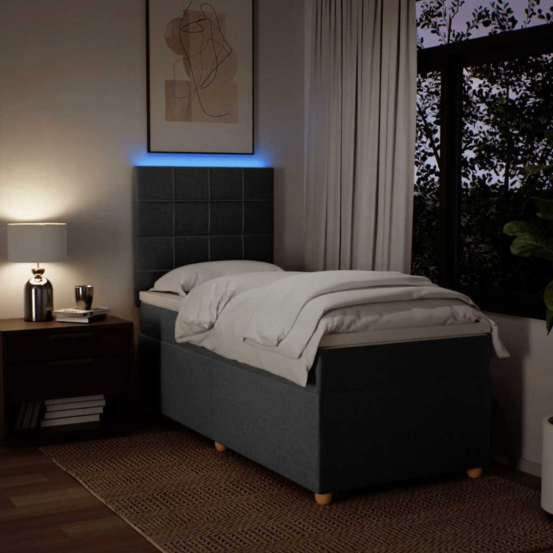 vidaXL Box Spring Bed with Mattress Dark Grey King Single Fabric