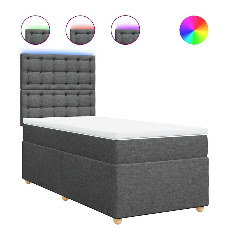 vidaXL Box Spring Bed with Mattress Dark Grey King Single Fabric