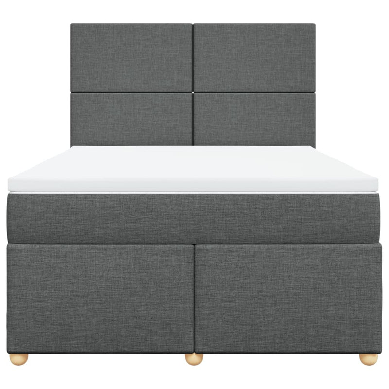 vidaXL Box Spring Bed with Mattress Dark Grey Queen Fabric
