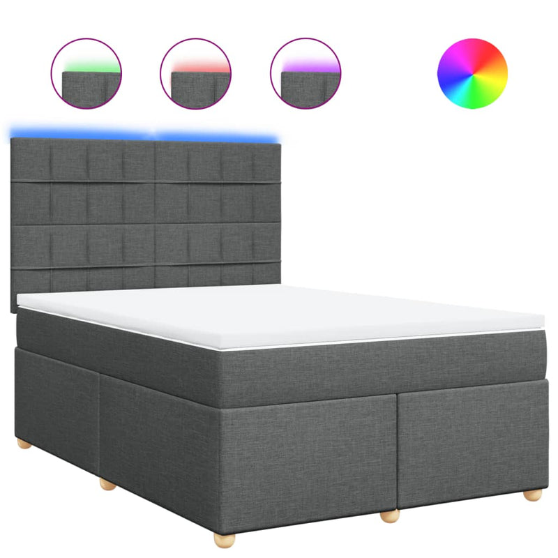 vidaXL Box Spring Bed with Mattress Dark Grey Queen Fabric