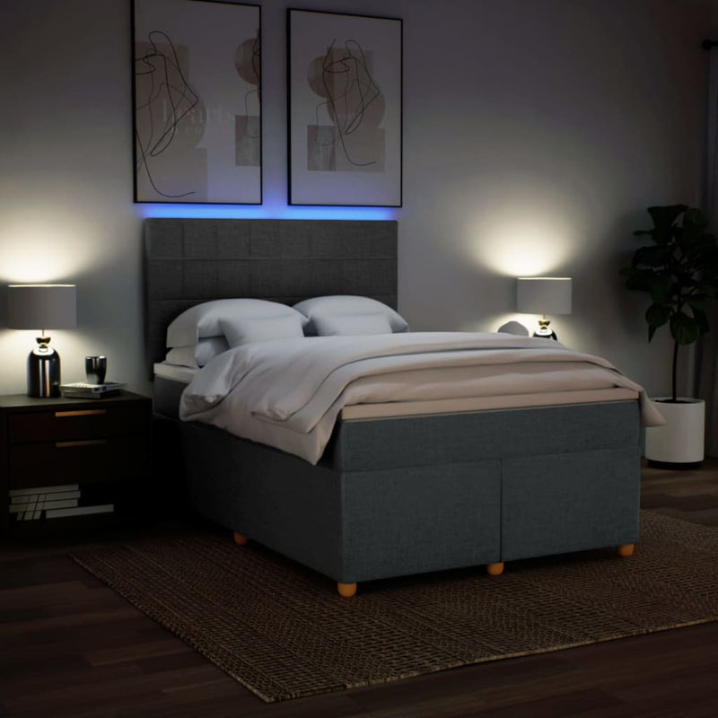 vidaXL Box Spring Bed with Mattress Dark Grey Queen Fabric