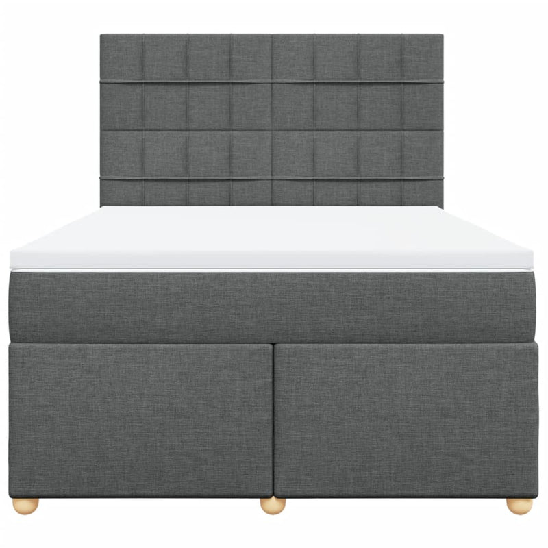 vidaXL Box Spring Bed with Mattress Dark Grey Queen Fabric