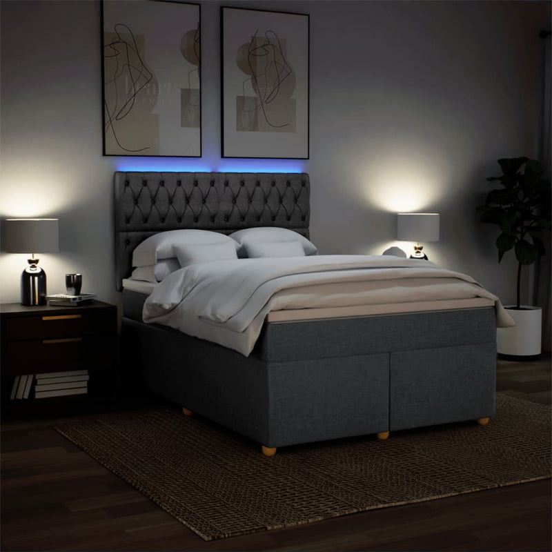 vidaXL Box Spring Bed with Mattress Dark Grey Queen Fabric