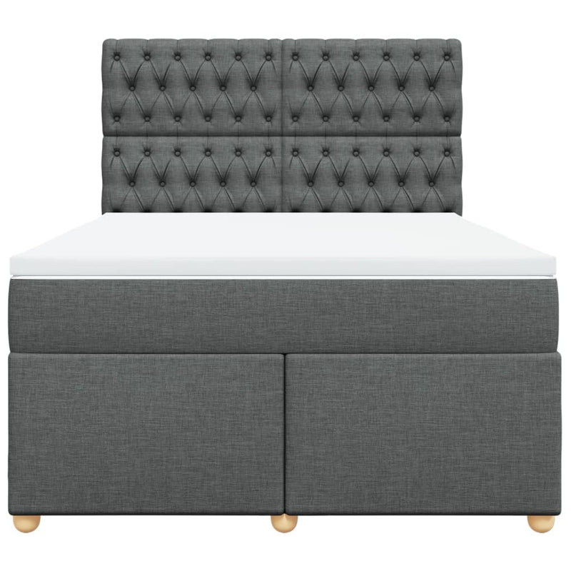 vidaXL Box Spring Bed with Mattress Dark Grey Queen Fabric