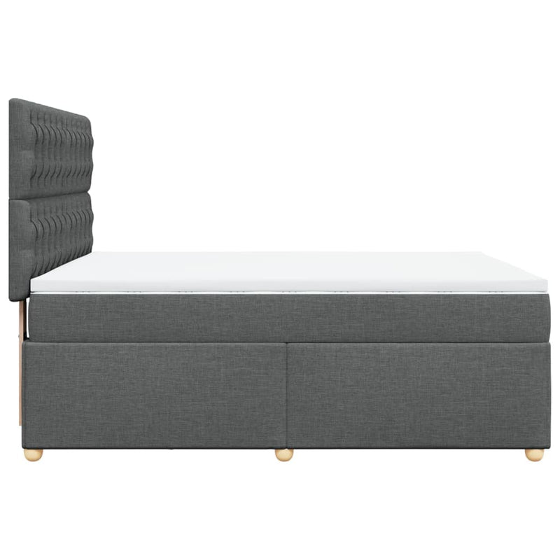 vidaXL Box Spring Bed with Mattress Dark Grey Queen Fabric