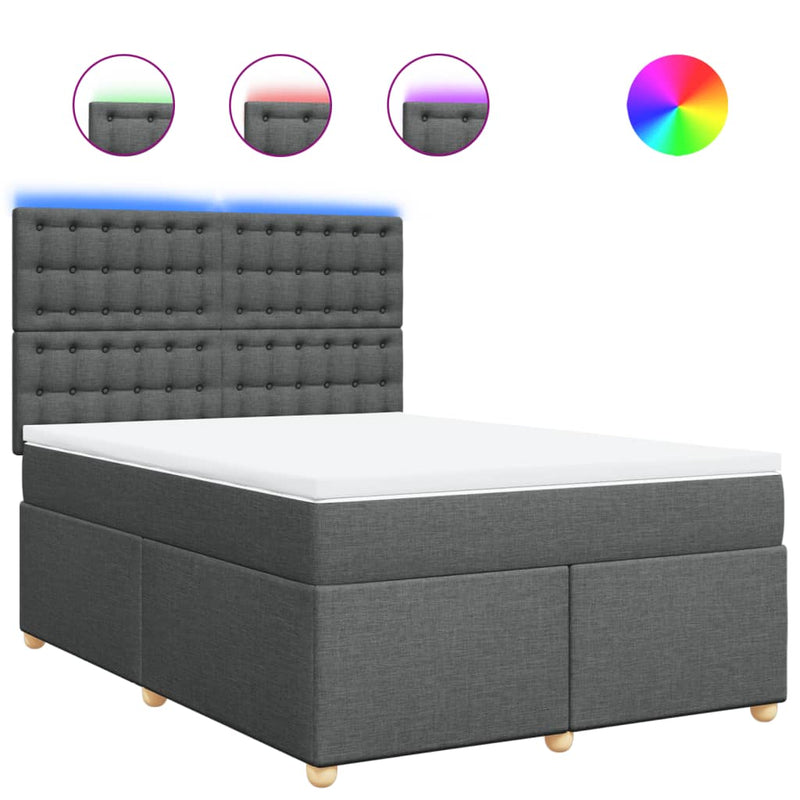 vidaXL Box Spring Bed with Mattress Dark Grey Queen Fabric