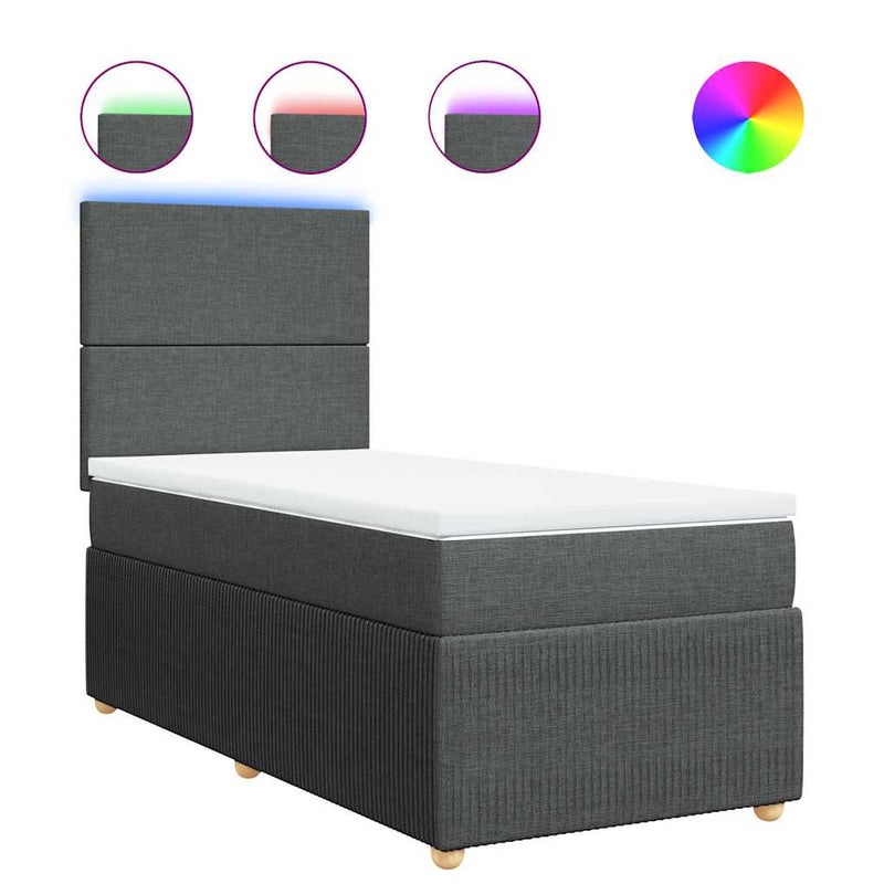 vidaXL Box Spring Bed with Mattress Dark Grey King Single Fabric
