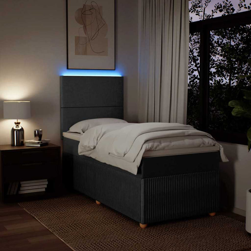 vidaXL Box Spring Bed with Mattress Dark Grey King Single Fabric
