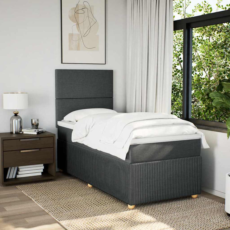 vidaXL Box Spring Bed with Mattress Dark Grey King Single Fabric
