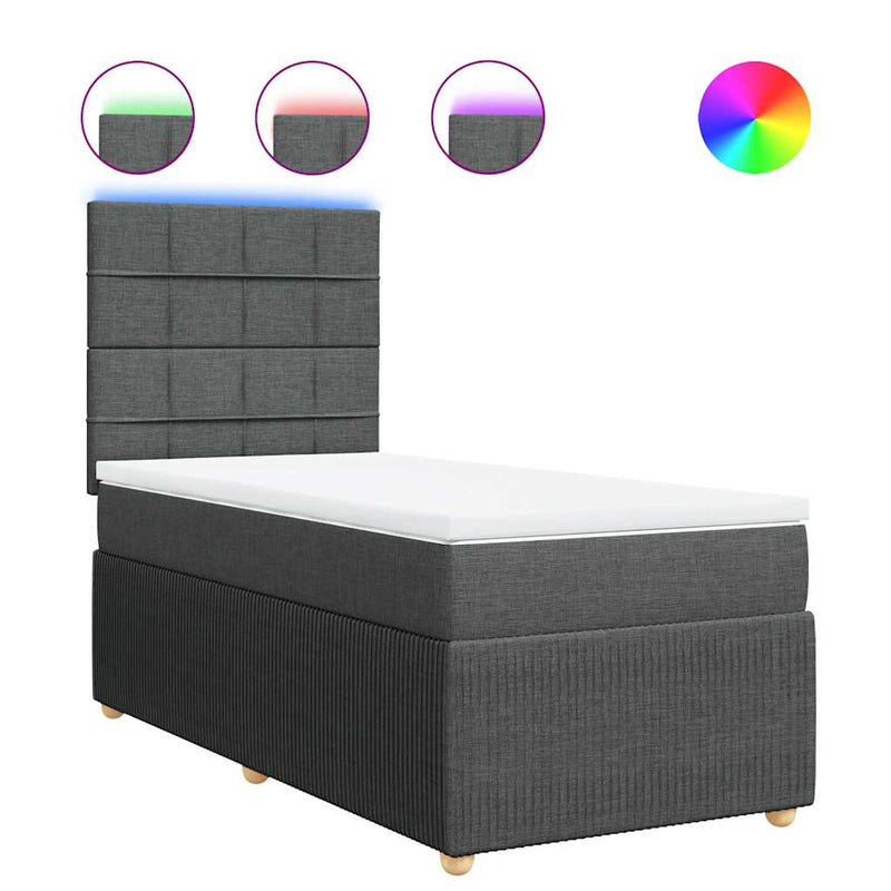 vidaXL Box Spring Bed with Mattress Dark Grey King Single Fabric