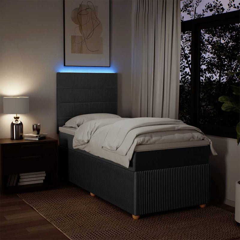 vidaXL Box Spring Bed with Mattress Dark Grey King Single Fabric
