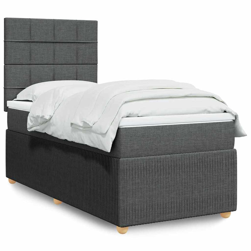 vidaXL Box Spring Bed with Mattress Dark Grey King Single Fabric