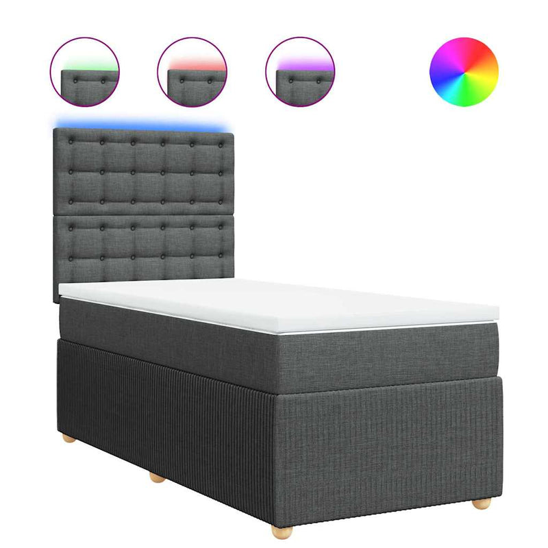 vidaXL Box Spring Bed with Mattress Dark Grey King Single Fabric