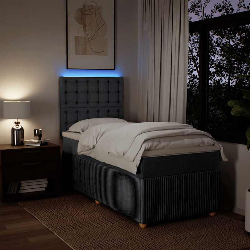 vidaXL Box Spring Bed with Mattress Dark Grey King Single Fabric