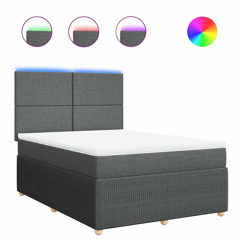 vidaXL Box Spring Bed with Mattress Dark Grey Queen Fabric
