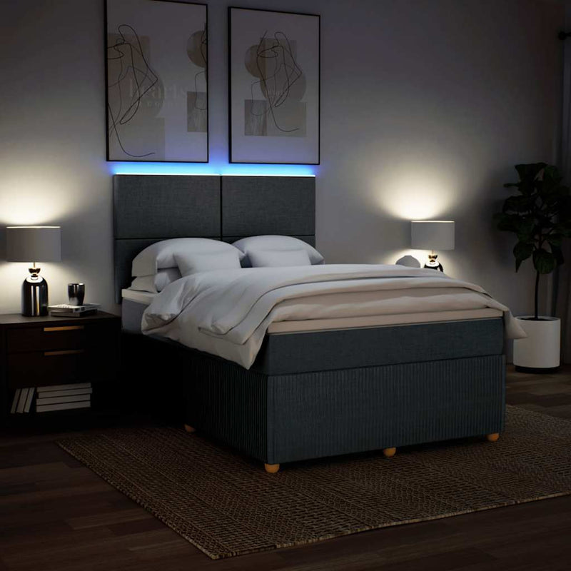 vidaXL Box Spring Bed with Mattress Dark Grey Queen Fabric