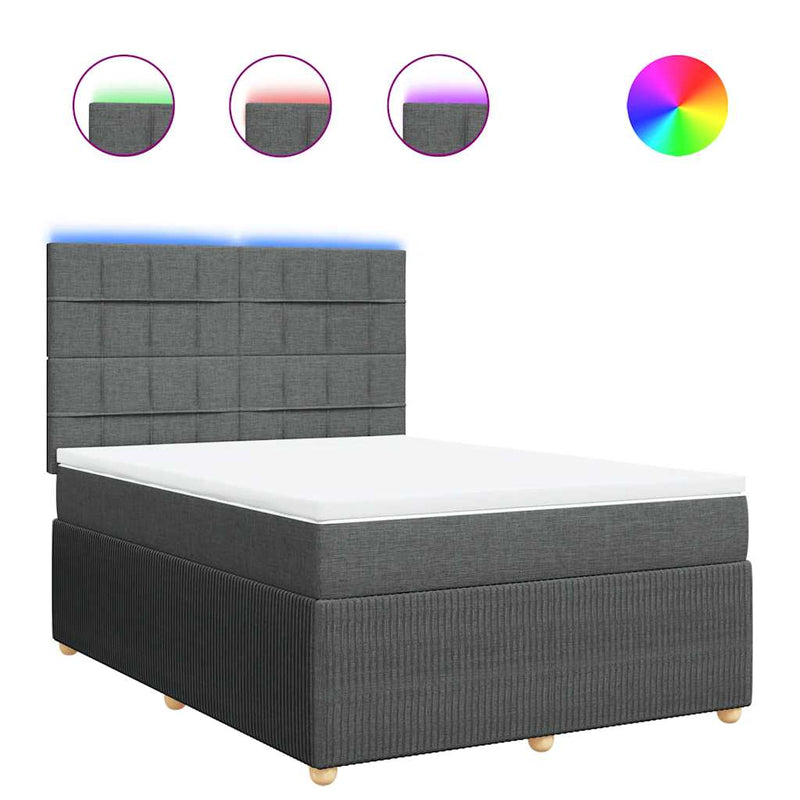 vidaXL Box Spring Bed with Mattress Dark Grey Queen Fabric