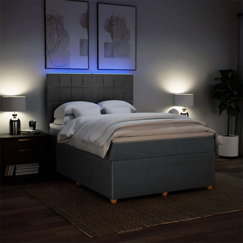 vidaXL Box Spring Bed with Mattress Dark Grey Queen Fabric