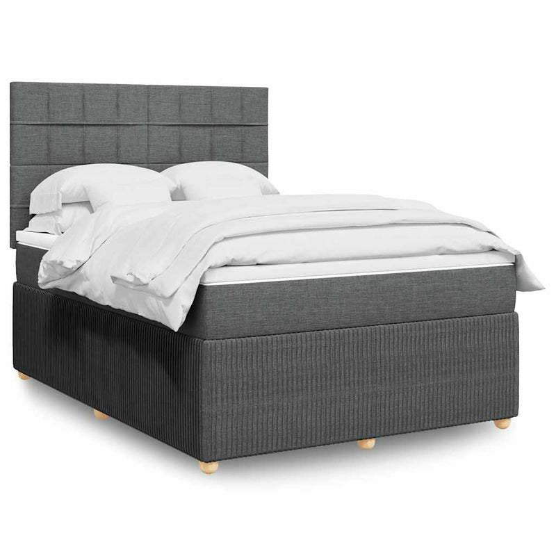 vidaXL Box Spring Bed with Mattress Dark Grey Queen Fabric