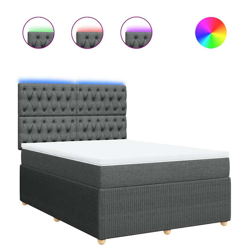 vidaXL Box Spring Bed with Mattress Dark Grey Queen Fabric