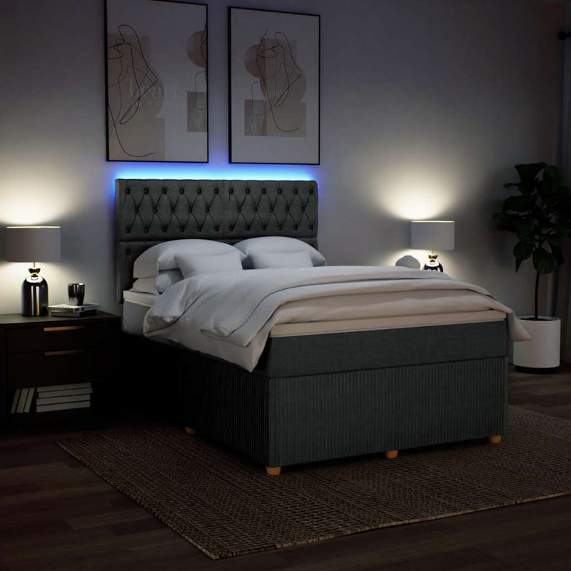 vidaXL Box Spring Bed with Mattress Dark Grey Queen Fabric