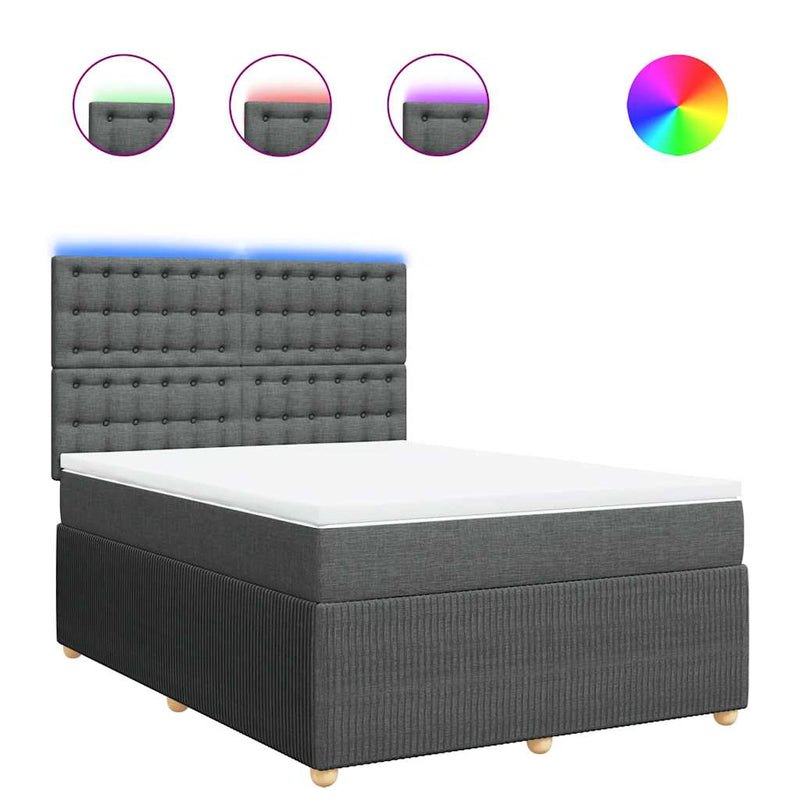 vidaXL Box Spring Bed with Mattress Dark Grey Queen Fabric