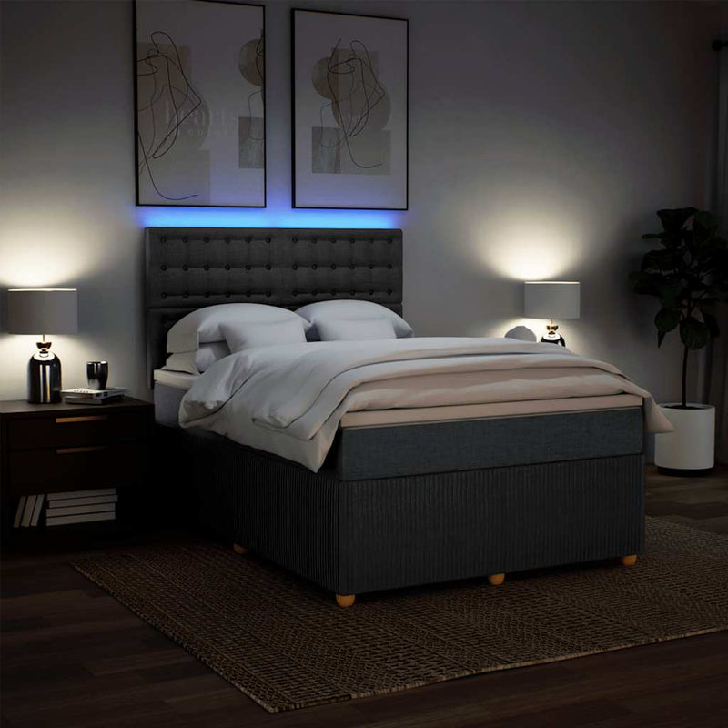 vidaXL Box Spring Bed with Mattress Dark Grey Queen Fabric