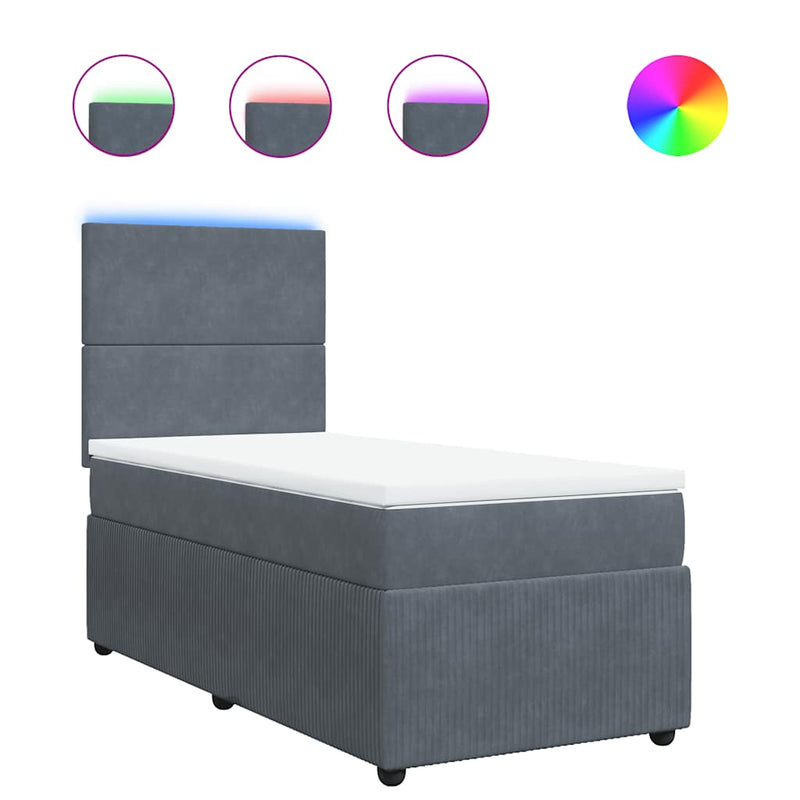 vidaXL Box Spring Bed with Mattress Dark Grey King Single Velvet