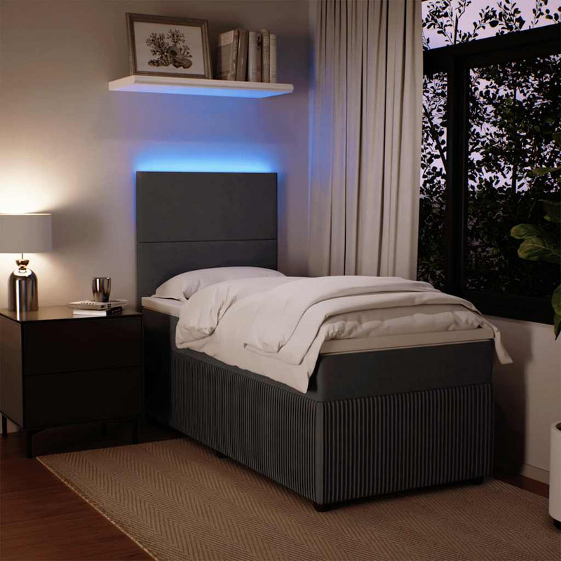 vidaXL Box Spring Bed with Mattress Dark Grey King Single Velvet
