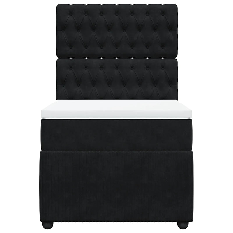 Box Spring Bed with Mattress Black King Single Velvet