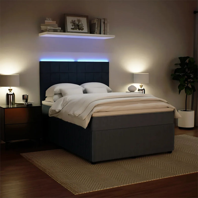 Box Spring Bed with Mattress Dark Grey Queen Velvet
