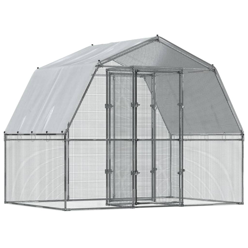 Chicken Cages 2 pcs with Roof and Door Silver Galvanised Steel