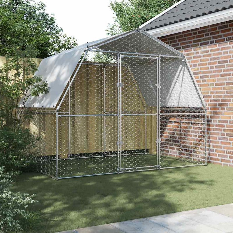vidaXL Chicken Cage with Roof and Door Silver Galvanised Steel