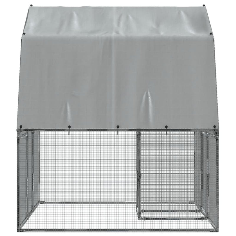 Chicken Cages 2 pcs with Roof and Door Silver Galvanised Steel