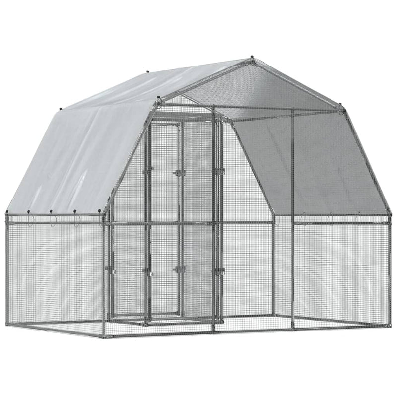 Chicken Cages 2 pcs with Roof and Door Silver Galvanised Steel