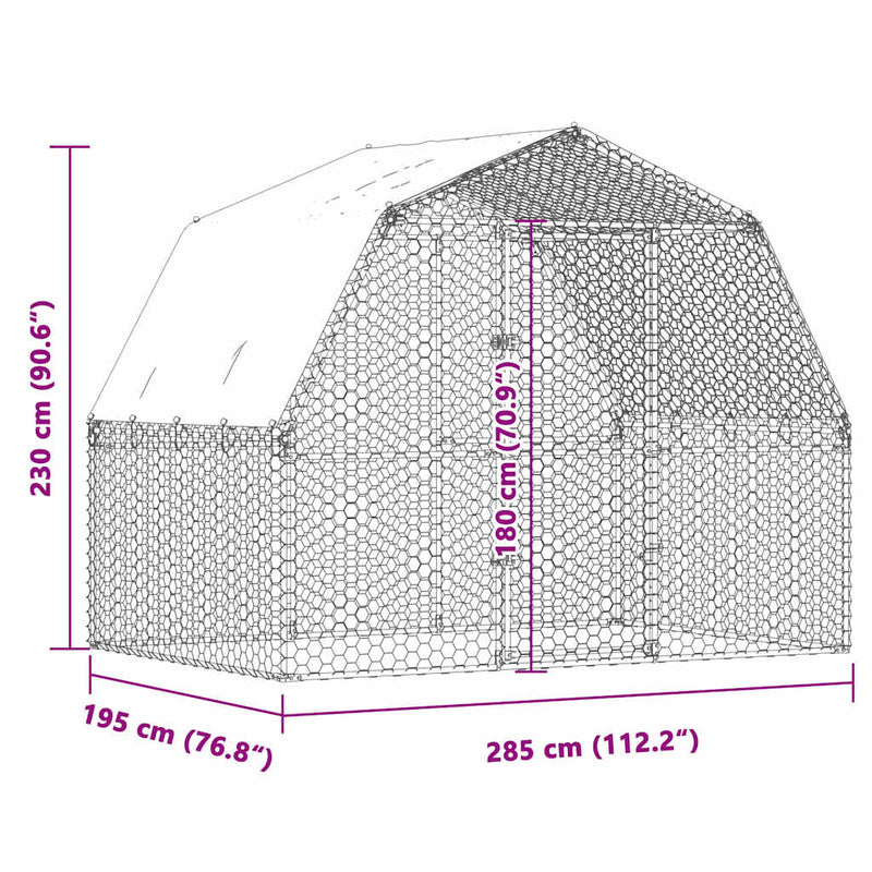 vidaXL Chicken Cage with Roof and Door Silver Galvanised Steel